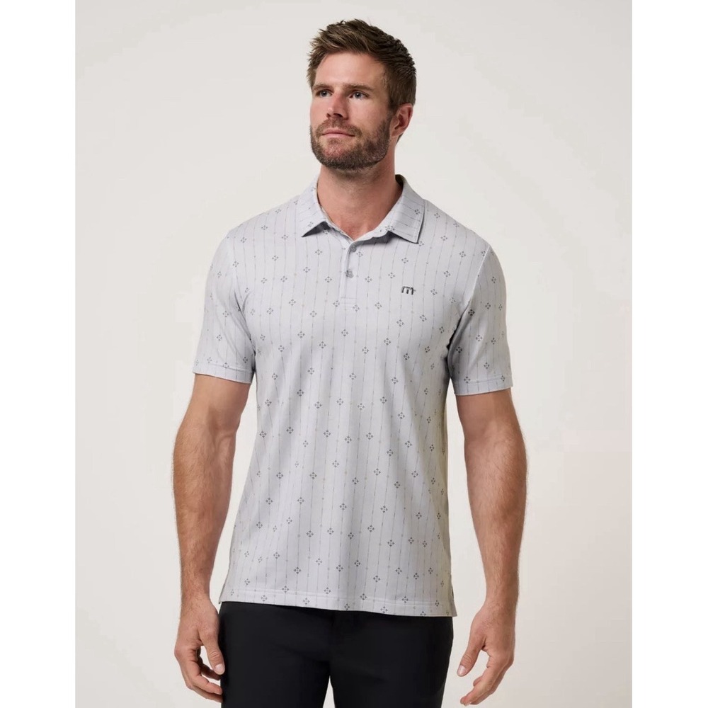 Travis Mathew Featherweight Deco Golf Polo Shirt in Grey Geo Print Men XL $110